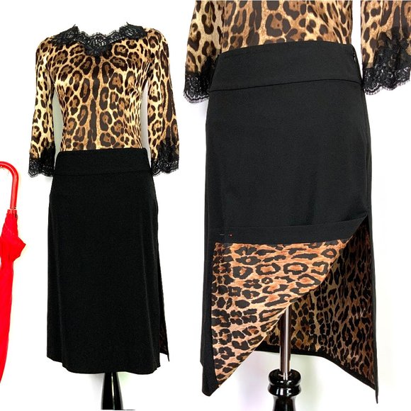 Dolce & Gabbana Dresses & Skirts - Dolce & Gabbana Black Pencil Leopard Lined Wool Skirt 40
